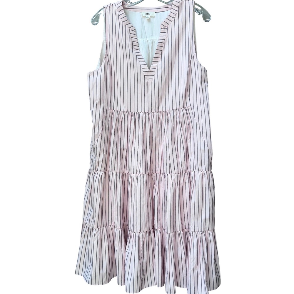 Ott Tiered Midi Dress‎ W Lg lining V-Neck /Pockets Cotton/Feminine/coastal